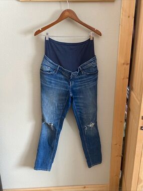 Old Navy Navy Overband Distressed Blue Maternity Jeggings